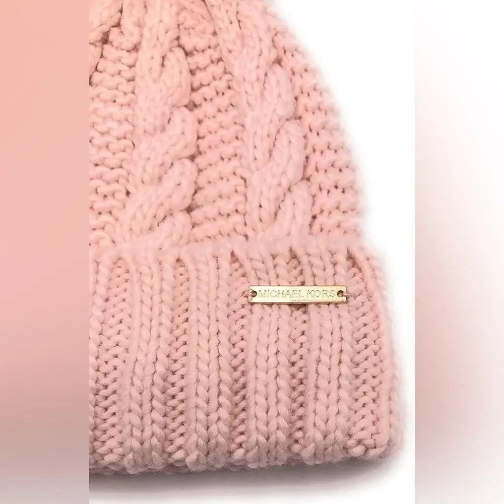 NWT - Michael Michael Kors - Women`s Cable Knit Teddy Fleece Faux Fur Pom Po…